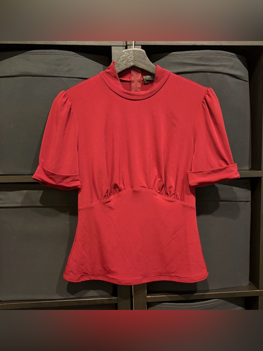 Pinup Couture Laura Byrnes PUG High Neck Stretch Top In Burgundy Size S NWOT